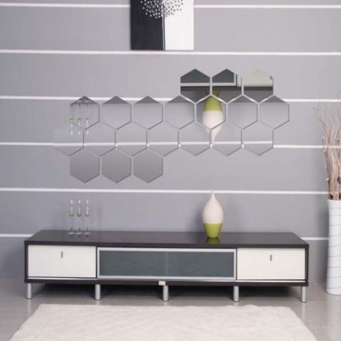 Set 12 Miếng Gương Dán Tường 3D Trang Trí Hình Lục Giác - GDNC0332