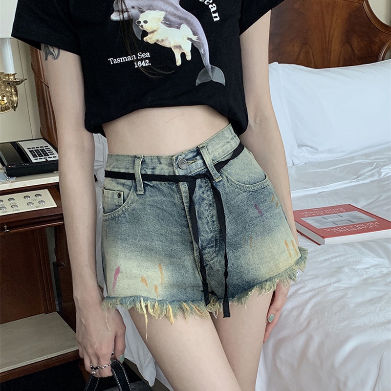 Quần Short Denim Dáng Ôm Phong Cách Retro Thời Trang Mùa Hè Cho Nữ