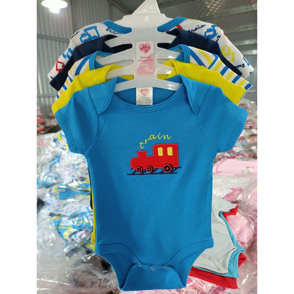 Set 5 Áo Cộc Tay Bodysuits Áo liền quần đóng bỉm cho bé từ 0-12 tháng | Hàng xuất khẩu Hoa Kỳ 100% cotton vải tốt nhất