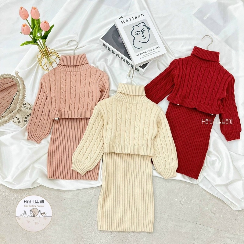 (Hàng Sẵn) Set váy len 2 chi tiết cao cấp cho bé gái