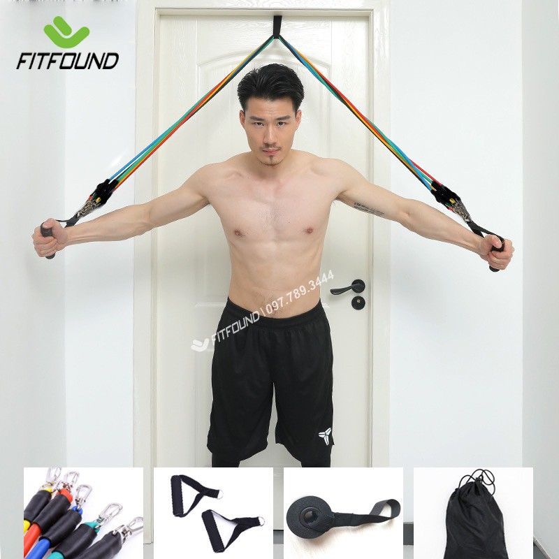 Bộ 5 dây ngũ sắc cao su đàn hồi kháng lực tập thể hình - Dụng cụ tập gym