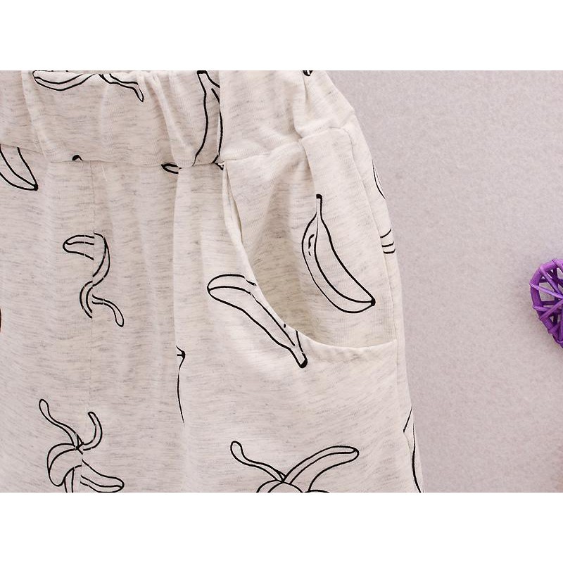IU Bộ áo thun sát nách họa tiết trái chuối đáng yêu + quần ngắn dành cho bé