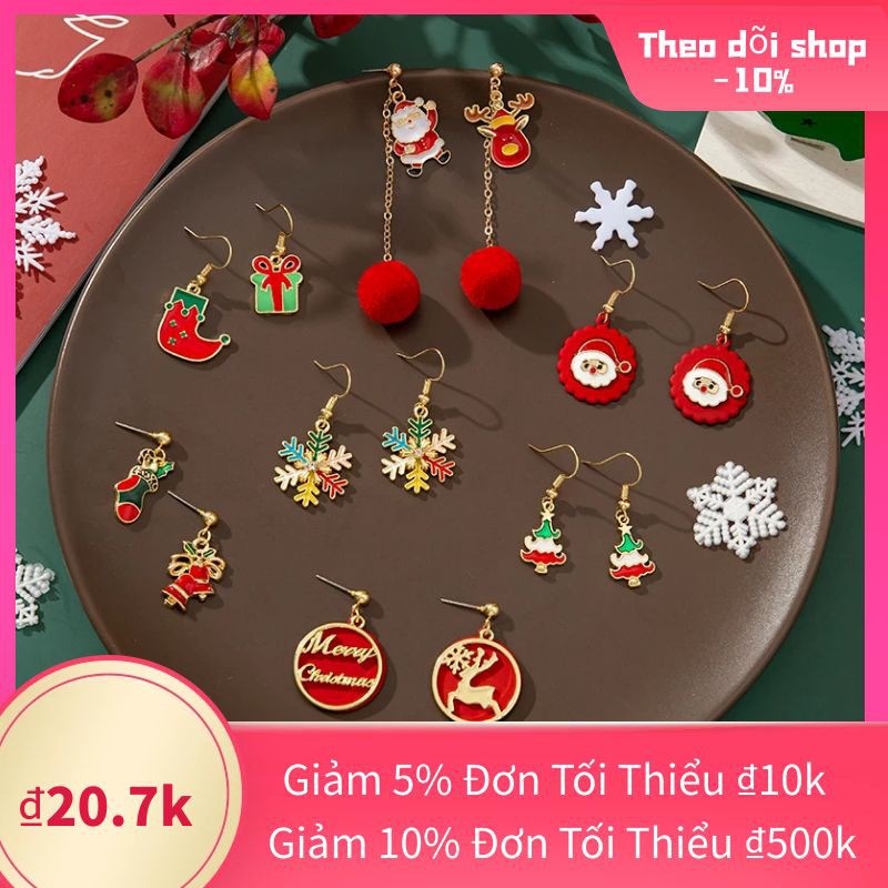 Bông Tai Retro Hàn Quốc Họa Tiết Giáng Sinh Noel Thời Trang Siêu Dễ Thương