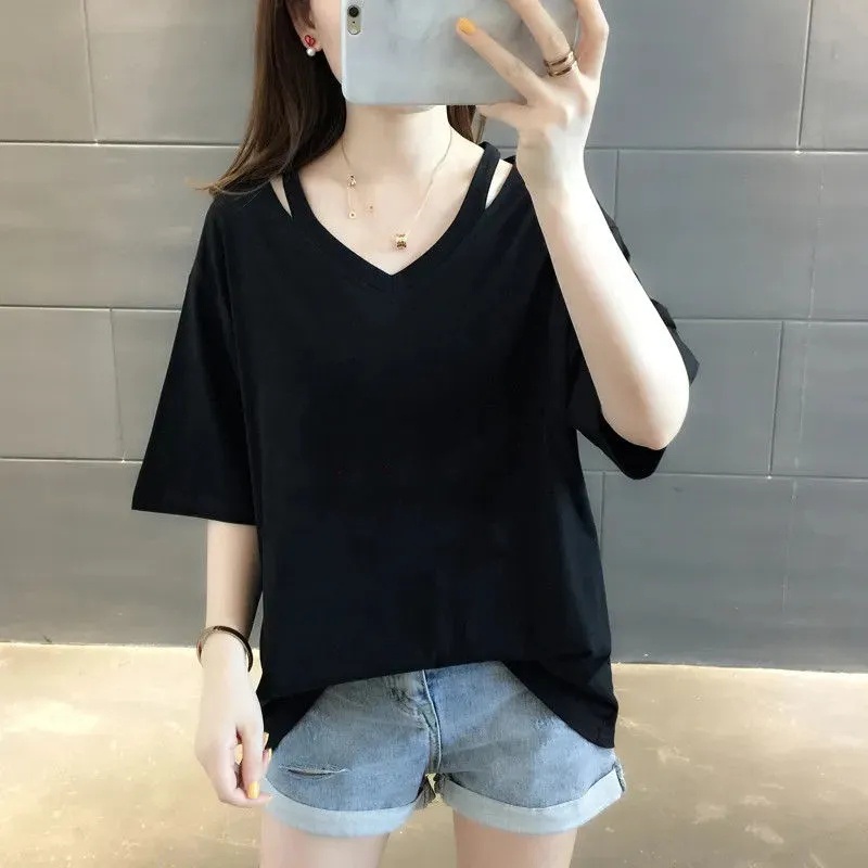 Áo Thun Nữ Cổ Chữ V Plus Size 40-150KG C9018