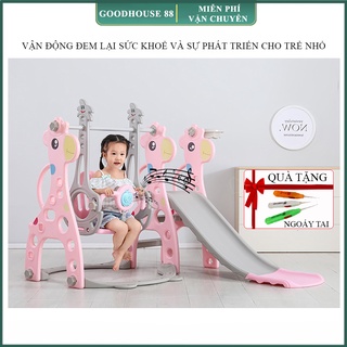 Cầu trượt xích đu cho bé. Đồ chơi cầu trượt, xích đu kết hợp bóng rổ thiết kế thông minh phù hợp nhiều lứa tuổi