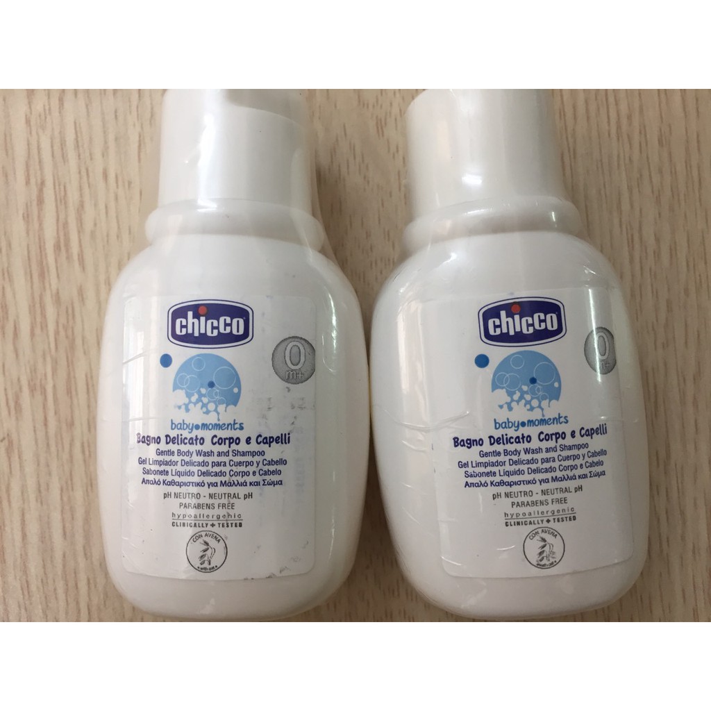 Sữa tắm gội chicco chiết xuất Yến mạch cho bé chai Du lịch 50ml &amp; gói dùng thử