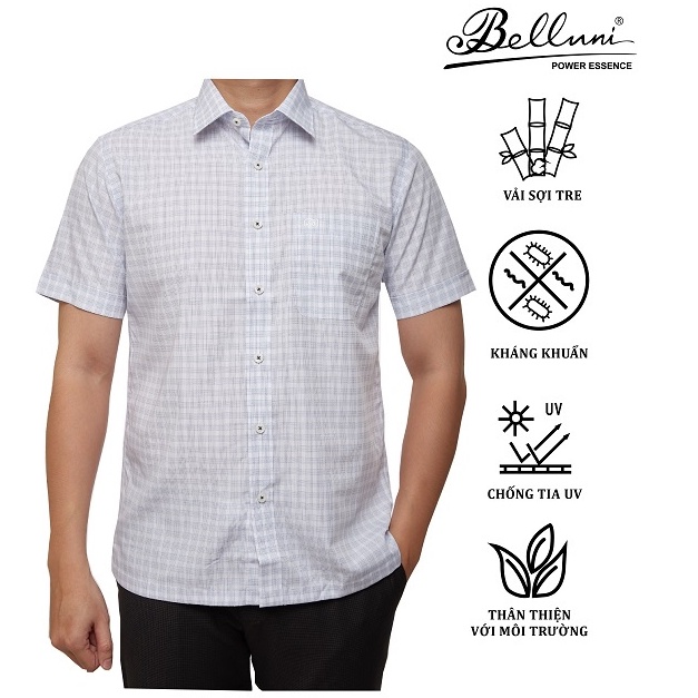Áo sơ mi nam ngắn tay BELLUNI chất Bamboo kẻ ô thanh lịch - ABN.BP.BE.195.W1