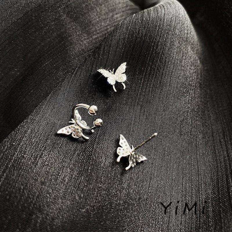 Khuyên Tai Kẹp Hình Bướm Đính Đá Kim Cương Hàn Quốc Sang Trọng Thanh Lịch