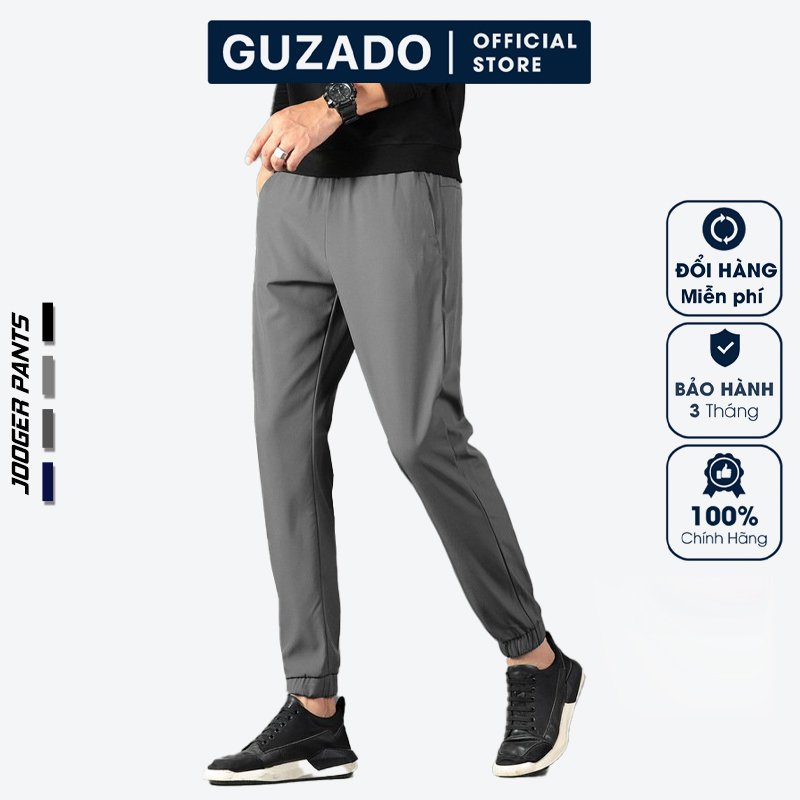 Quần jogger nam GUZADO trơn thể thao Basic,Chất Vải Gió Mềm,Co Giãn Vận Động Thoải Mái,ống bo chun năng động GĐC2102
