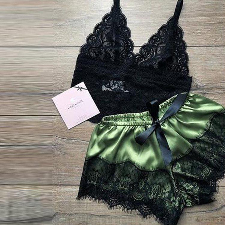 Bộ Đồ Ngủ Hai Dây Phối Ren Gợi Cảm Cho Nữ