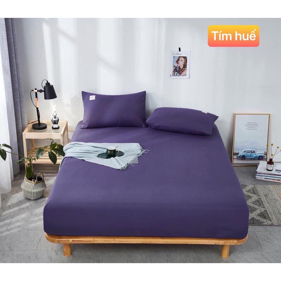 Bộ ga vỏ gối Cotton Tici mềm mát trơn màu basic phong cách hàn Vintage nhiều kích thước ga nệm m2 m4 m6 m8