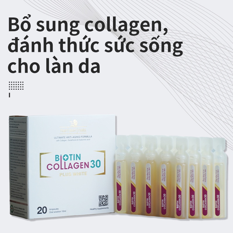 Biotin Collagen 30 plus white- Hỗ trợ đẹp da dày tóc ngăn ngừa lão hóa (Hộp 20 ống 10ml)