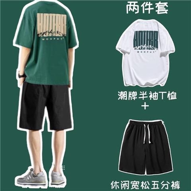 Bộ Áo Thun Ngắn Tay + Quần Short Thể Thao Dáng Rộng Cá Tính Cho Nam