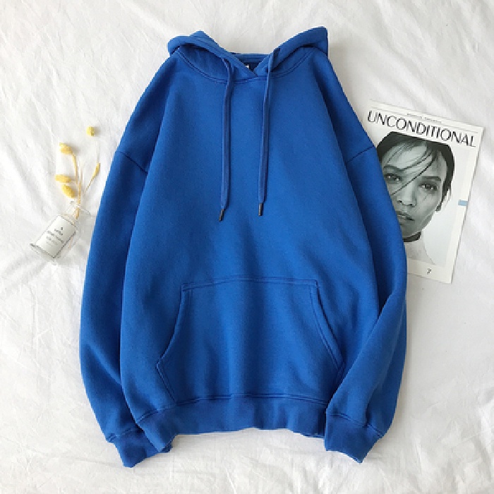 Áo Hoodie dài tay Dáng Rộng Màu Trơn Phong Cách Hàn Quốc Cho Nữ