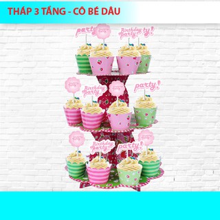 THÁP 3 TẦNG ĐỂ BÁNH CUPCAKE DÂU TÂY
