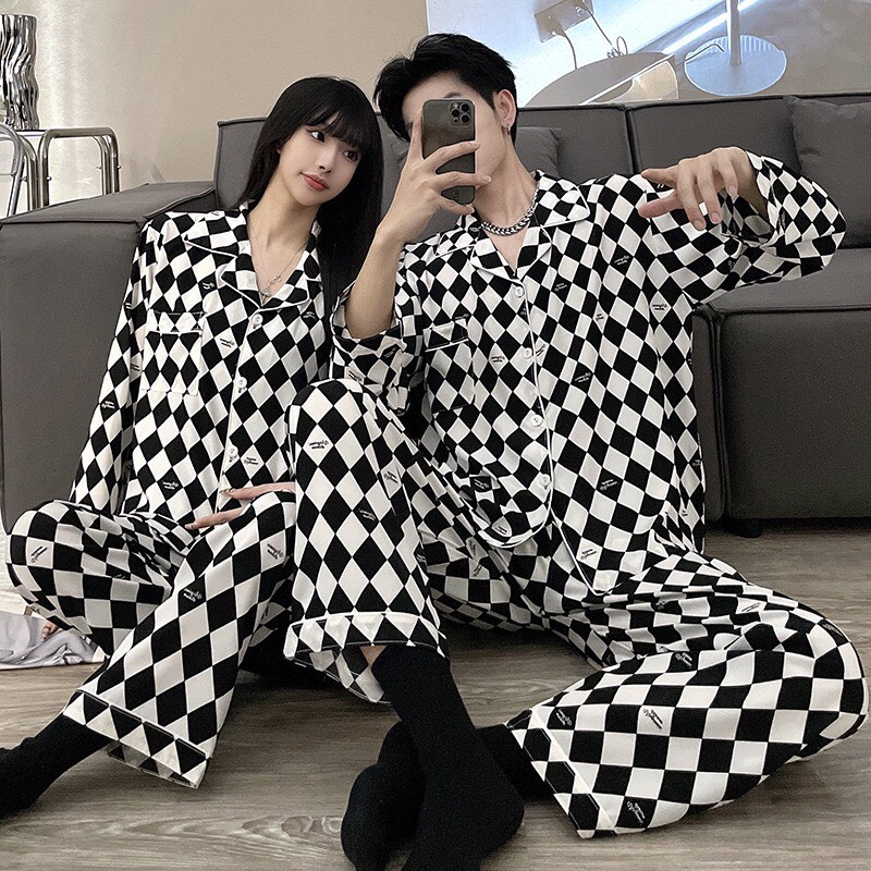 Pijama dài tay lụa Bigbang Luxury dành cho cặp đôi cao cấp Bộ đồ ngủ pijama nam nữ mặc nhà chất lụa bóng siêu mềm