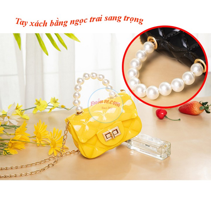 Túi đeo chéo mini quai hạt ngọc bằng nhựa silicon siêu cute - 01127 - Buonre.com