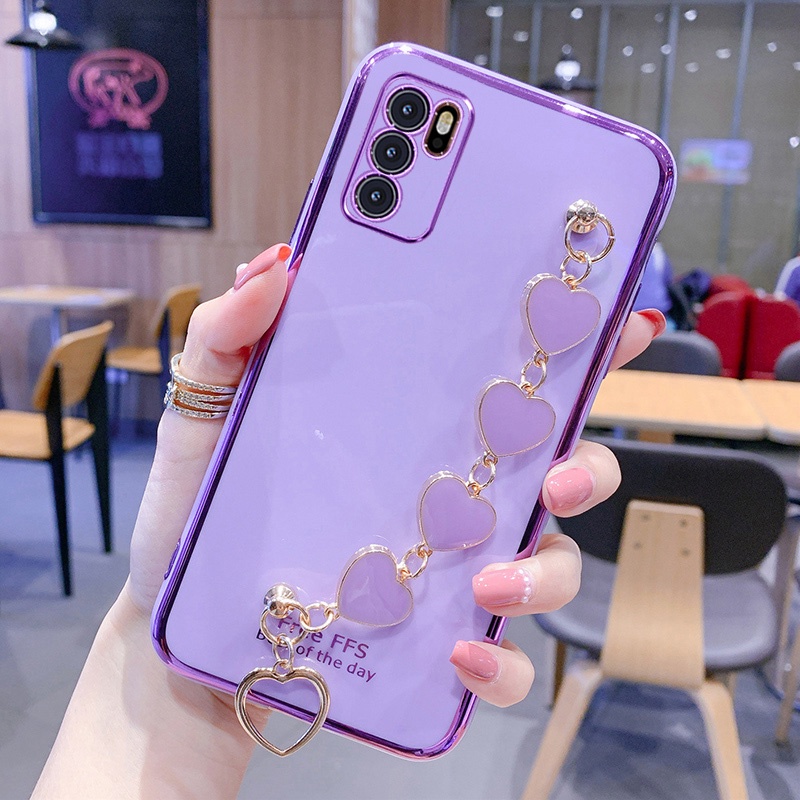 Ốp Điện Thoại Kết Cấu Sang Trọng Có Vòng Tay Trái Tim Cho OPPO Reno 6 5G Reno 6Z 5G