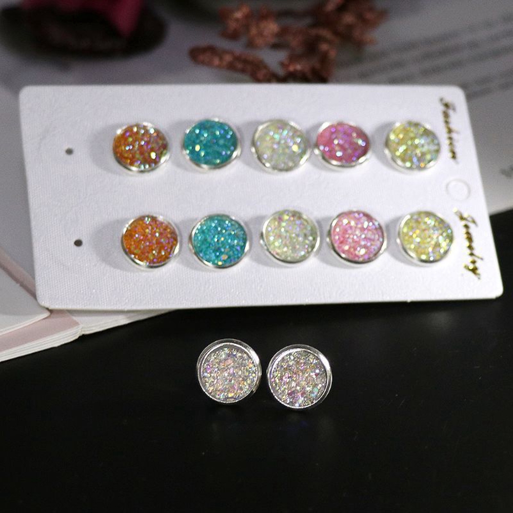 Set 6 Đôi Bông Tai Đính Đá Nhiều Màu Sắc