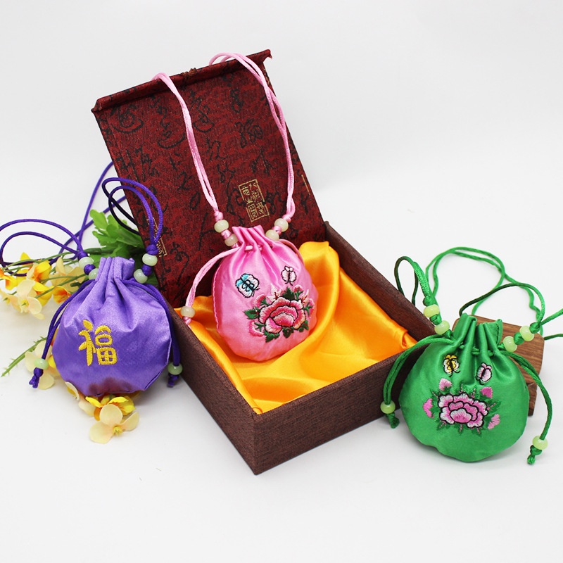 Hầu Bao Đựng Xu, Túi Thơm,Chứa Hương Liệu Có Thể Đeo Cho Trẻ Chống Muỗi, Thêu Hoa Sen, Dùng Làm Quà Tặng 2N011-2 Ngân Sh