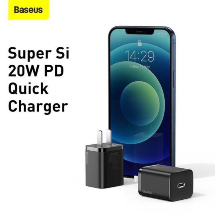 Củ Sạc Baseus 20W PD Super Si Type C Hỗ Trợ Sạc Nhanh QC3.0 Kích Thước Nhỏ Gọn Cho Android / iPhone 12 Pro Max