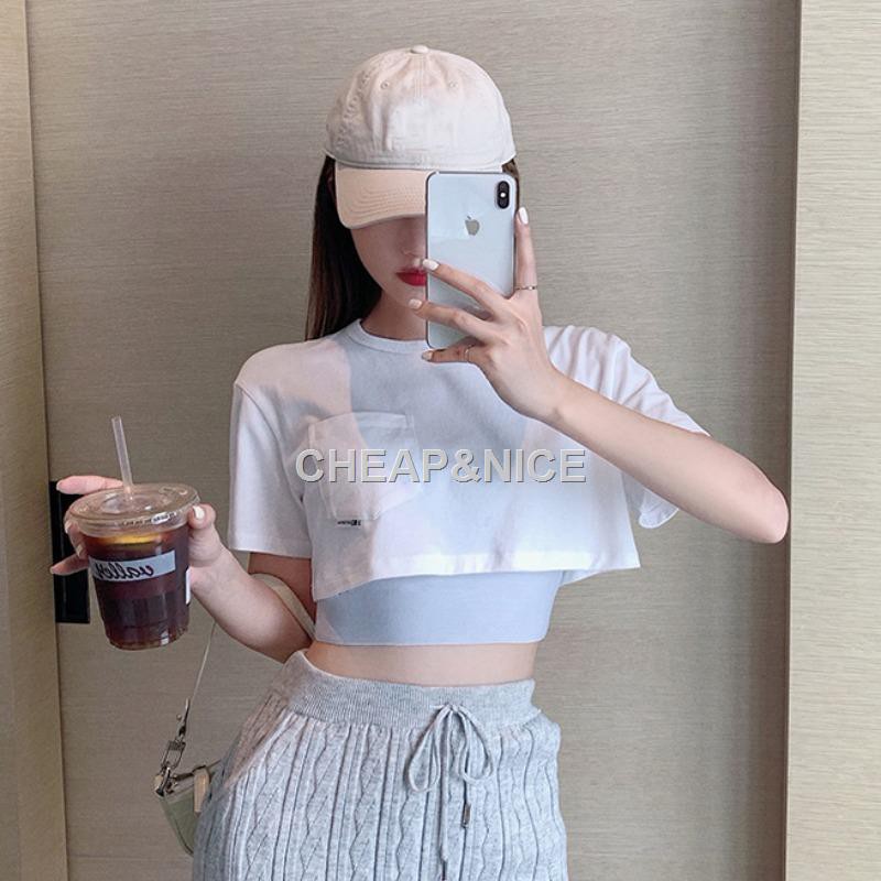 Bộ Áo Croptop Ngắn Tay + Quần Skinny Thể Thao Xinh Xắn Theo Phong Cách Mùa Hè 2020