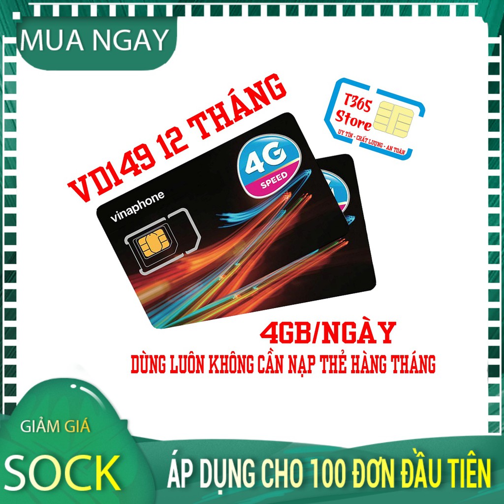 [SIÊU SIM] Sim 4G Vinaphone Vd149 Ngày 4GB Gọi Thả Ga Xài 12 Tháng Không Cần Nạp Thẻ