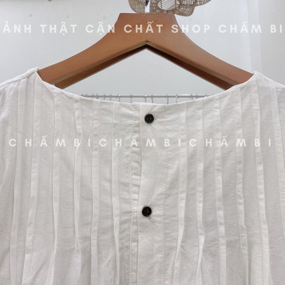 [SALE] Áo Sơ Mi Trắng Cổ Tròn Dáng Babydoll Cộc Tay Hàng Cúc Đen Sau Cực Xinh - A.192