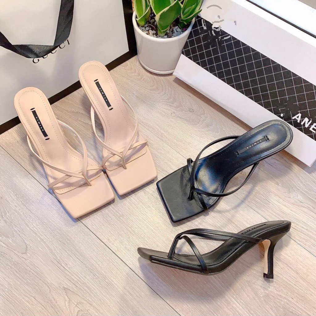 Guốc sandal sỏ ngón phối quai dây mảnh mũi vuông 7cm (hàng đẹp ) - g96