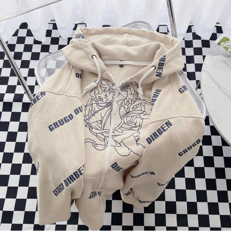 (có sẵn) Áo khoác dây kéo Nỉ lót bông Thiên thần unisex (nam nữ mặc được)