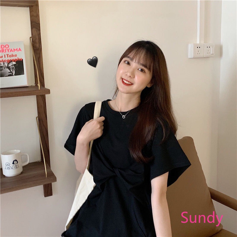 Áo Thun Cổ Tròn Dáng Rộng Màu Sắc Đơn Giản Trẻ Trung Phong Cách Hàn Quốc Cho Nữ