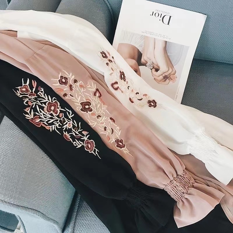 Áo Sơ Mi Chiffon Dài Tay Họa Tiết Thêu Thời Trang Cho Nữ