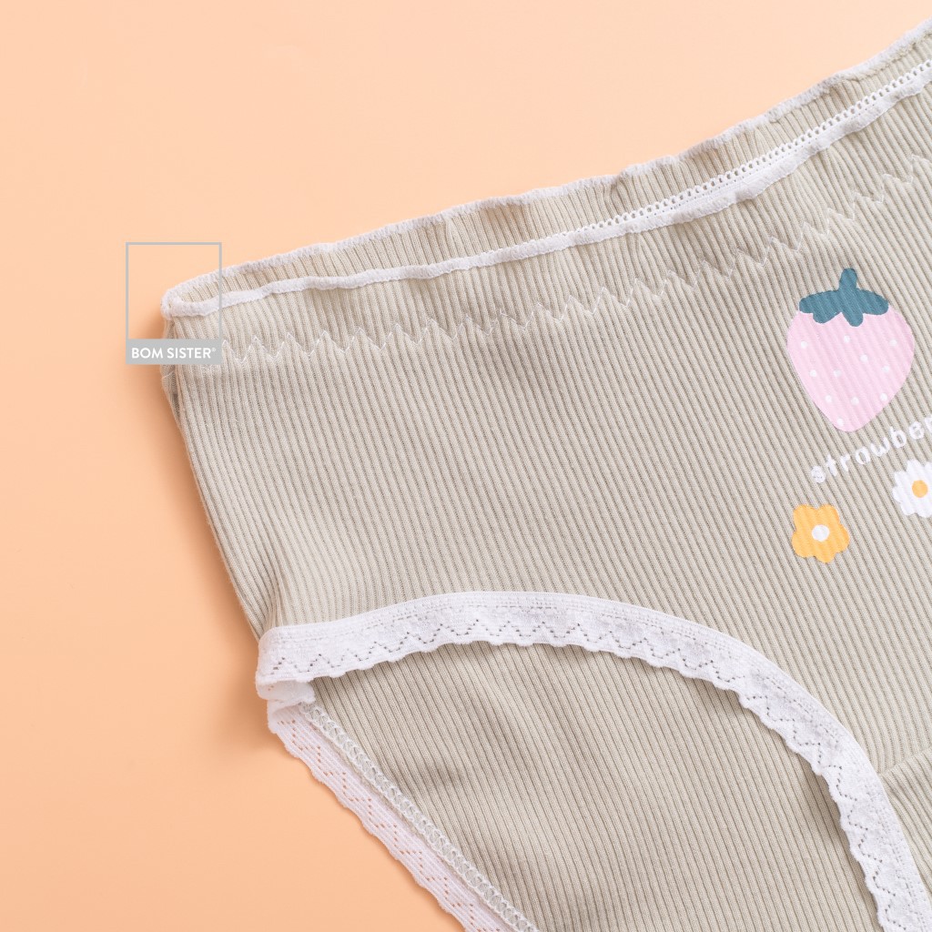 [Mã FAMALLT5 giảm 15% đơn 150k] Quần lót cotton pha viền ren họa tiết dễ thương BOM SISTER Q3011-2 | BigBuy360 - bigbuy360.vn