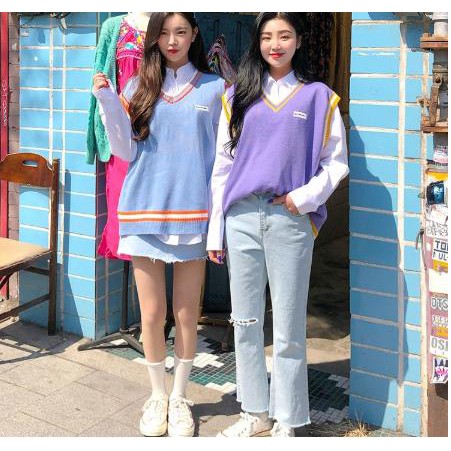 Áo len gile áo len nữ dáng rộng ulzzang thời trang phong cách Hàn quốc nhiều màu cho học sinh - 011