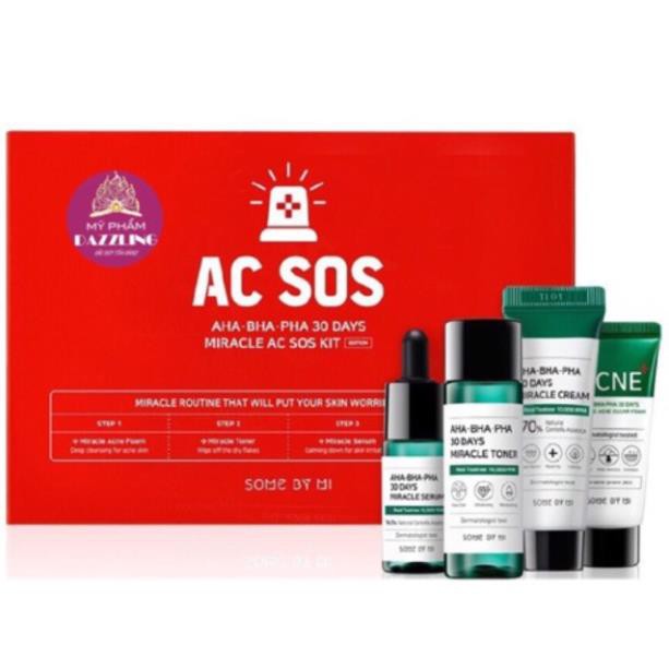 [Chính Hãng] Bộ Kit 4 Sản Phẩm Cho Da Mụn Some By Mi AHA-BHA-PHA Miracle AC SOS