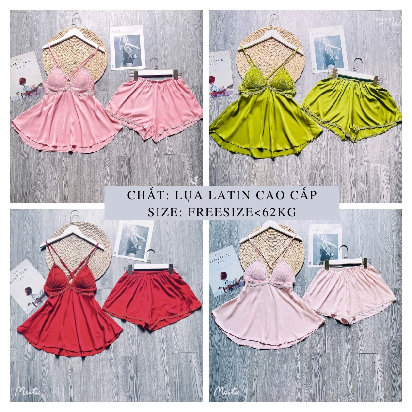 Bộ ngủ 2 dây phối ren gợi cảm TUTA đồ bộ mặc nhà sexy lưng đan chéo - dn010