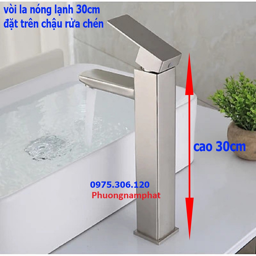 [LOẠI 1]Vòi Rửa Mặt Lavabo Nóng Lạnh INOX 304 N3011 Fotar và 2 dây nóng lạnh VÒI LA VUÔNG 30cm ĐẶT TRÊN BÀN ĐÁ