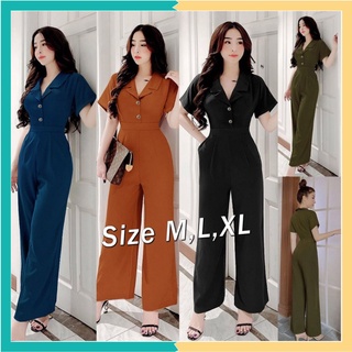 Jumpsuit Dài 💝FREESHIP💝 Jum dài ống suông cổ vest phối 2 nút dây kéo sau lưng xinh xắn J1118