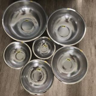 Bộ rổ INOX 304 5 cái XK (TỪ 18-30cm trụng bún, rửa cá thịt, rau củ quả)