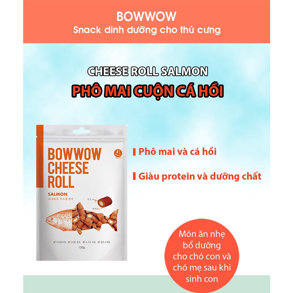 [DINH DƯỠNG CAO CHO CHÓ] Phô mai cuộn cho chó vị thịt gà , cá hồi BOWWOW 120g - Ăn vặt cho chó - Snack cho chó