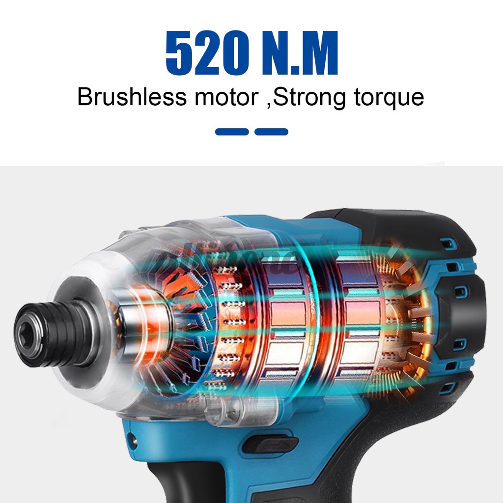 ✥☏Máy Khoan Pro 1 / 4 "Pin makita 18v Không Chổi Than 520n.m Có Thể Sạc Lại