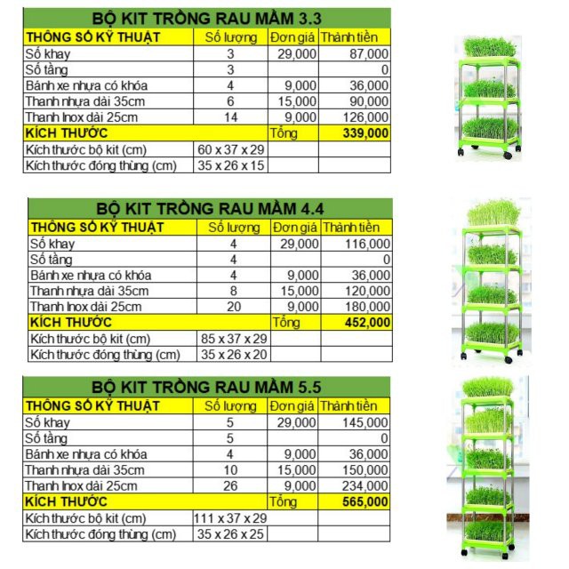 Combo Kệ đơn 3 Tầng ( không Khay) tiện Dụng Trồng Rau Mầm, Cỏ Lúa Mì Có Bánh Xe