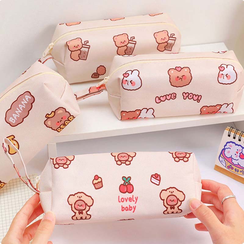 Túi Đựng Bút Cỡ Lớn Hình Gấu Hoạt Hình Dễ Thương Cute Bằng Vải Canvas
