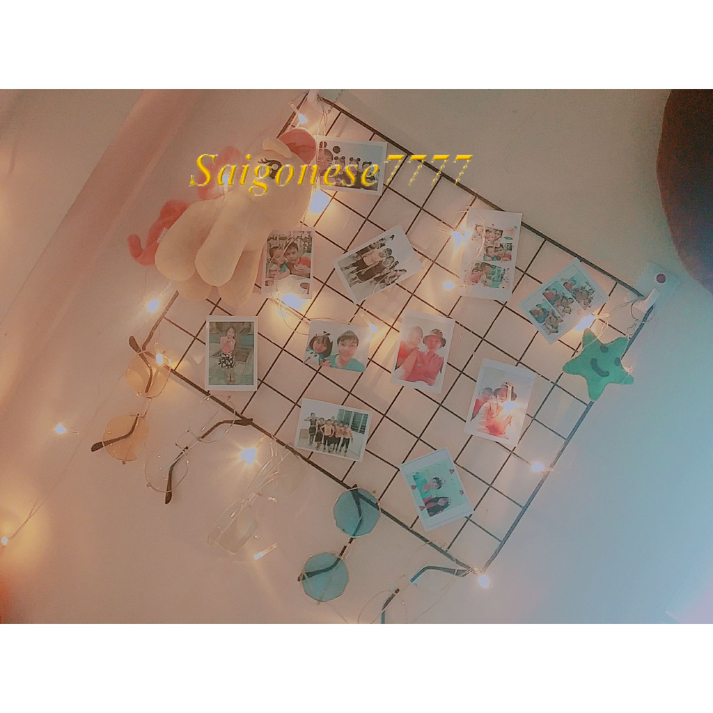 Combo Khung Hình Lưới Sắt+ Đèn Led Xài Pin Dài 3M 30 Bóng Đèn Đom Đóm Kẹp Hình Nghệ Thuật Trang Trí Decor