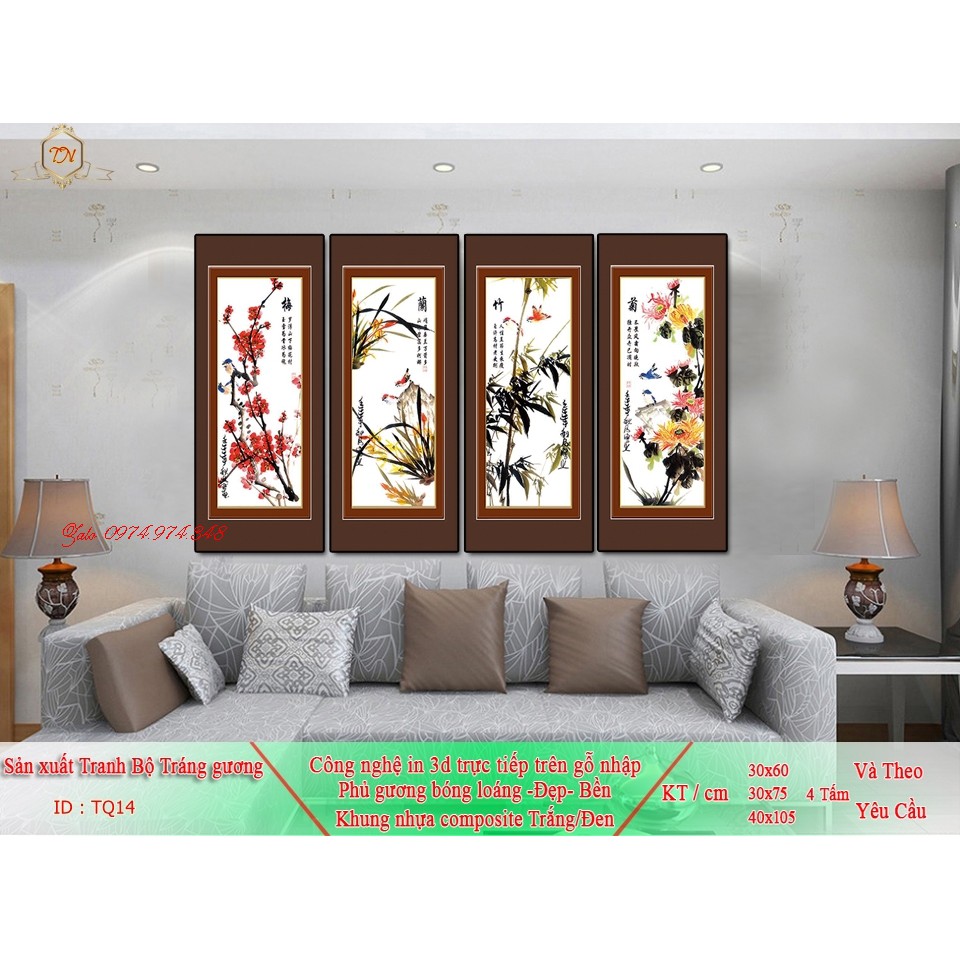 Tranh bộ treo tường tứ quý phủ gương TQ14