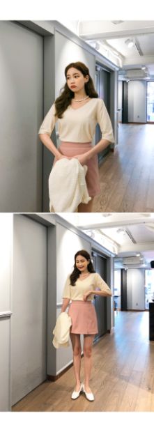 M20-Chân váy chữ A hồng phấn xẻ 2 vạt trước | BigBuy360 - bigbuy360.vn