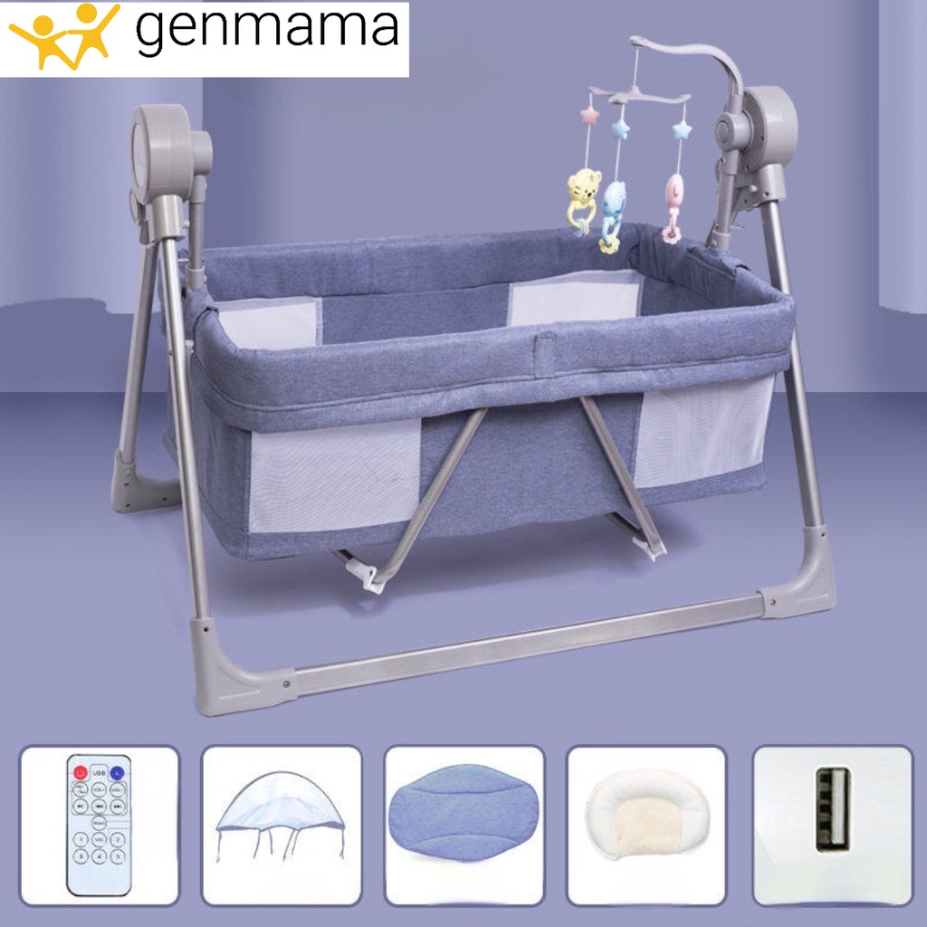 Nôi điện thông minh điều khiển từ xa cho bé Genmama GM-ND01, nôi đưa tự động kết nối bluetooh ru ngủ (kèm màn)
