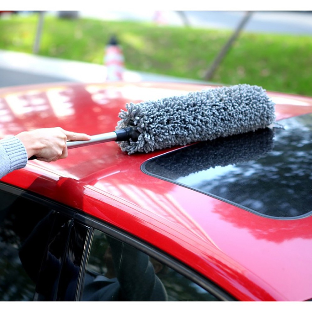 Cây chổi lau bụi ô tô bằng sợi dầu màu xám - cán kim loại điều chỉnh được độ dài - dọn nội thất cho xe hơi, otô, xe tải