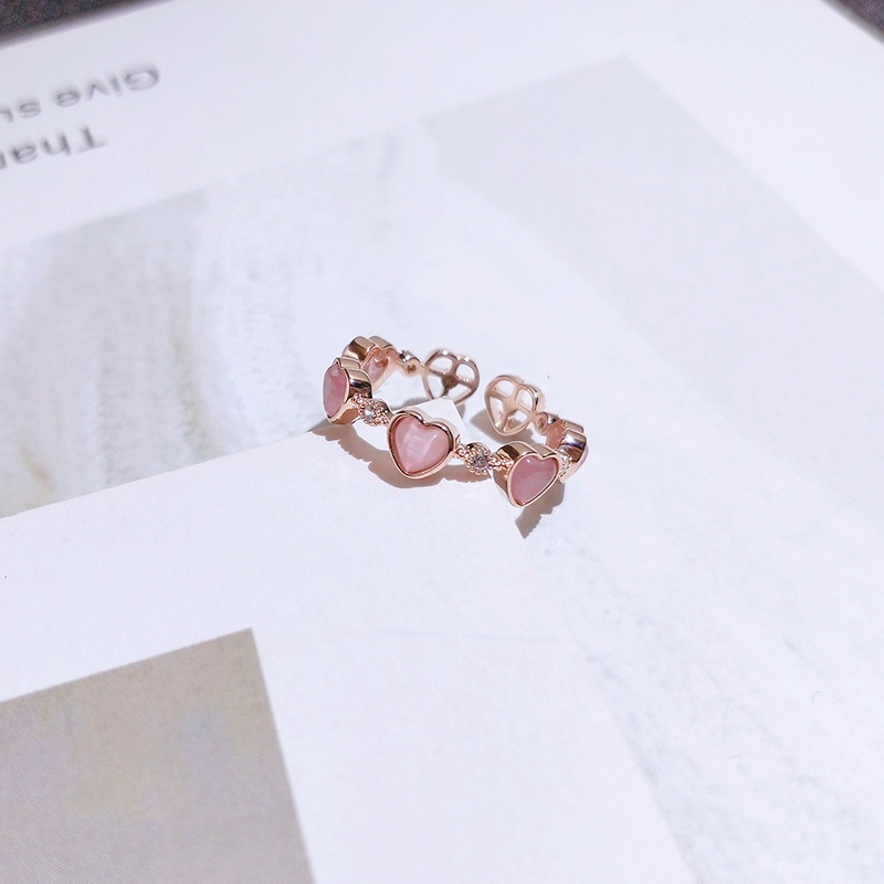 [Jiudolan] Nhẫn Hở Đính Đá Opal Nhân Tạo Hình Trái Tim Hợp Thời Trang Dễ Phối Đồ Cho Nữ