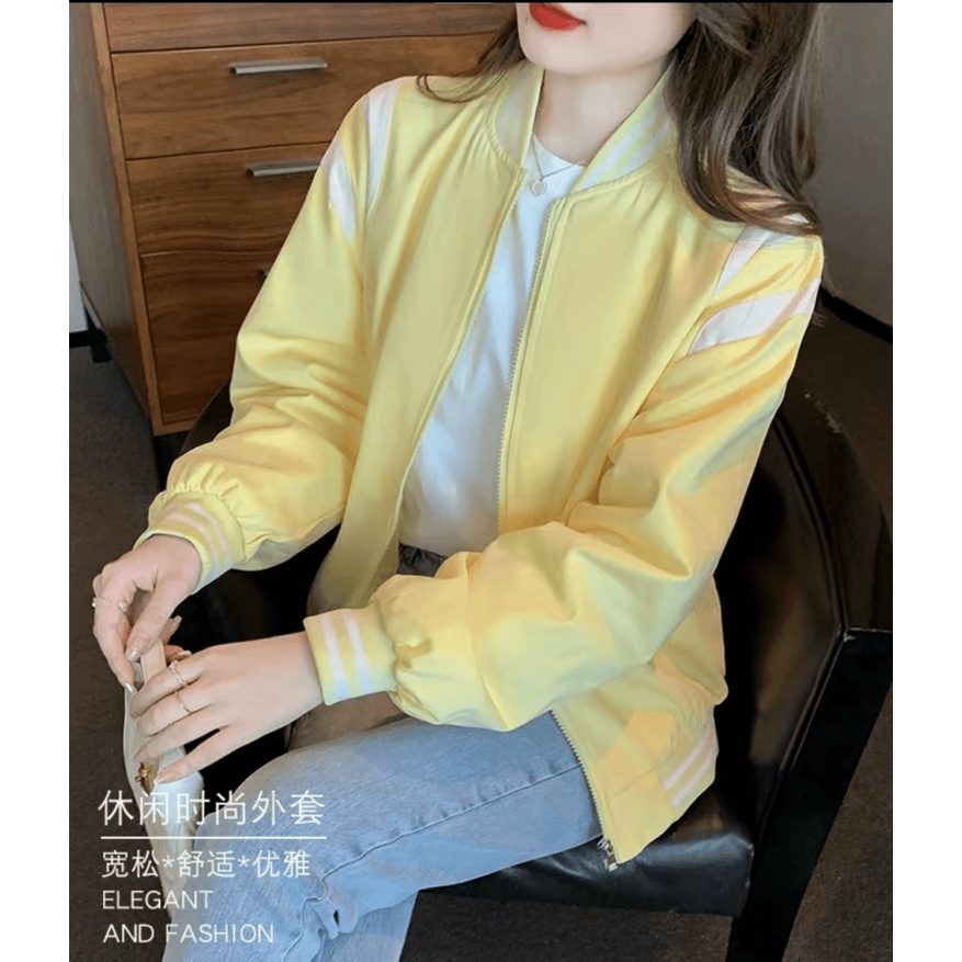 áo khoác bomber nữ phối viền có dây kéo thời trang chống nắng cáo cấp